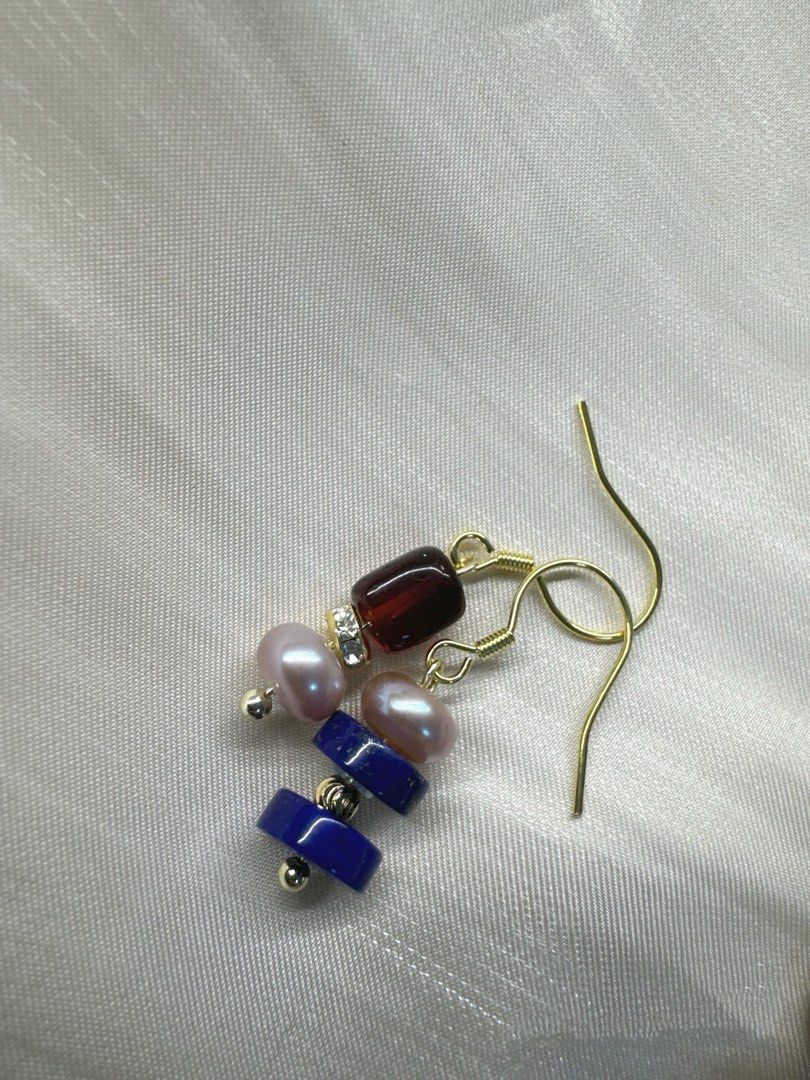 #PN228 Red & Blue|Freshwater Pearl Necklace & Bracelet & Earrings Set |Lapis Lazuli |Purple Baroque |Coin, Lute Shaped Pearl |Yellow Quartz |Green Strawberry Quartz |Purple Phantom Quartz |Red Agate