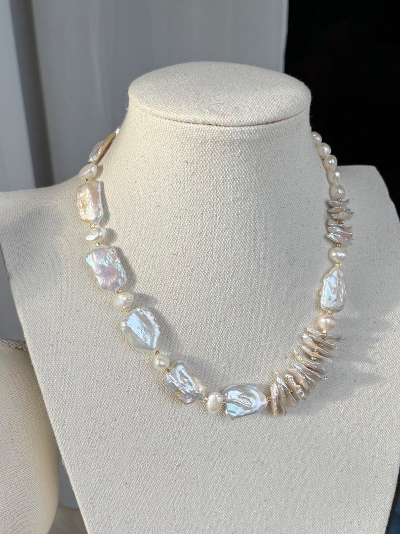 #PN84 White Square | Freshwater Pearl Necklace | Gilted|Overlapped|Lustrous Baroque Pearl