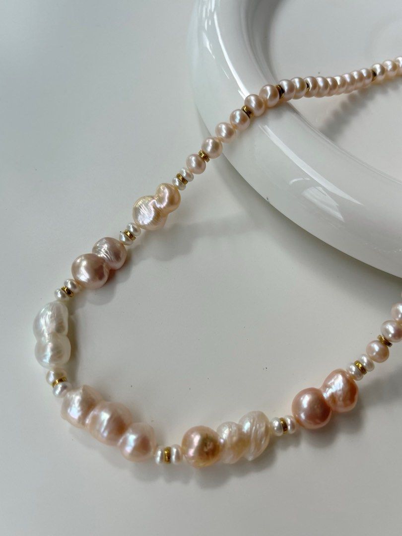 #PN71 Casual Gourd|Freshwater Pearl Necklace | Champagne Colour |Lustrous | Gourd Clasp