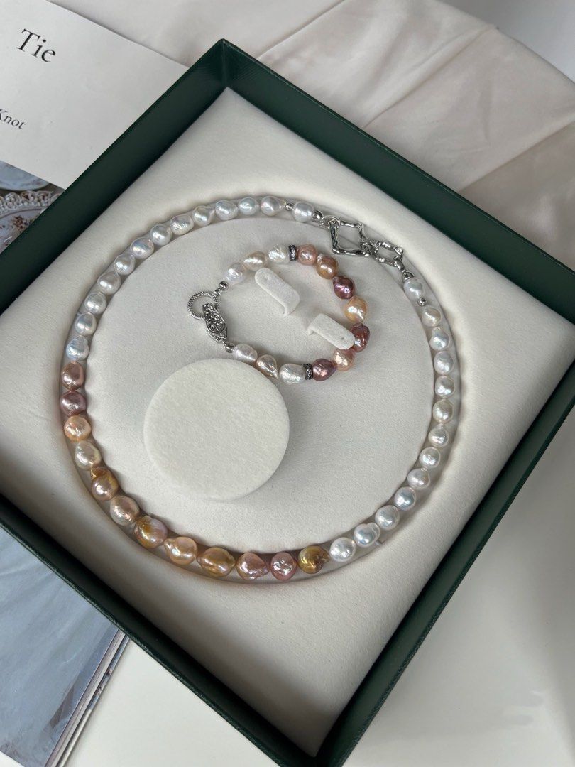 #PN259 Rainbow Bridge |Freshwater Pearl Necklace & Bracelet Set |Wrinkled Baroque Pearl |Lustrous|Big Pearls|Colorful