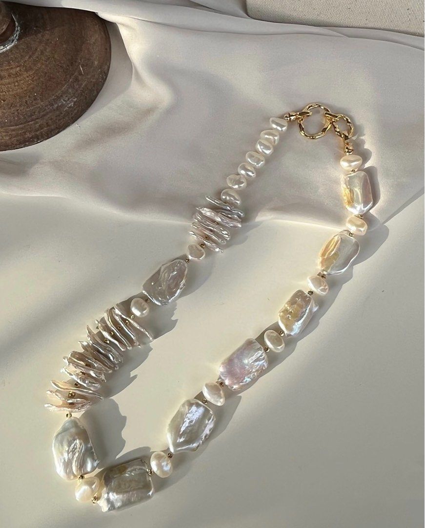 #PN84 White Square | Freshwater Pearl Necklace | Gilted|Overlapped|Lustrous Baroque Pearl