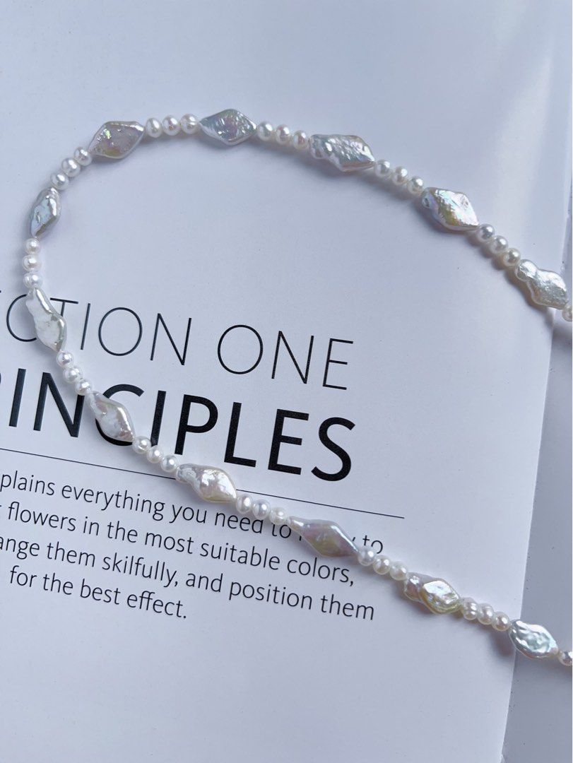 #PN199 Silver Lightning |Freshwater Pearl Necklace & Bracelet Set|Removable Pendant |Removable Connection Ring|Diamond Shaped Pearl |Baby Pearl |Silver Lustre