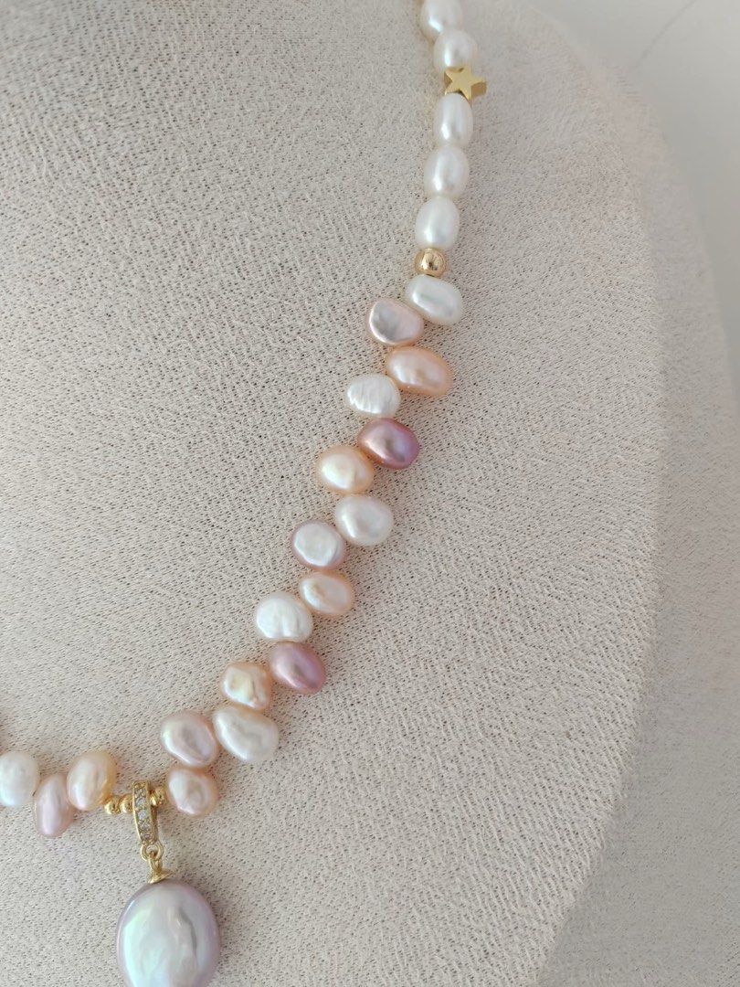 #PN290 Princess Realm | Freshwater Pearl Necklace | Removable Pendant | Lustrous Coin Pearl | Wheat Ear Design| Mixed Colours
