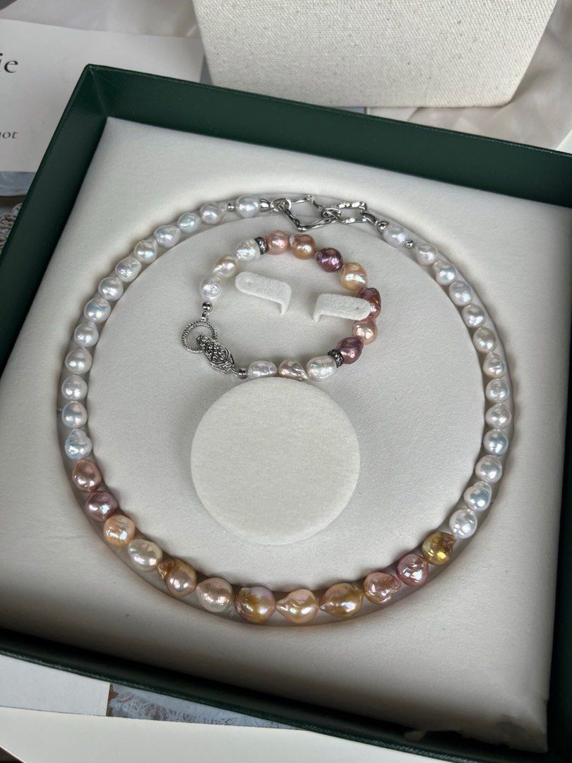 #PN259 Rainbow Bridge |Freshwater Pearl Necklace & Bracelet Set |Wrinkled Baroque Pearl |Lustrous|Big Pearls|Colorful
