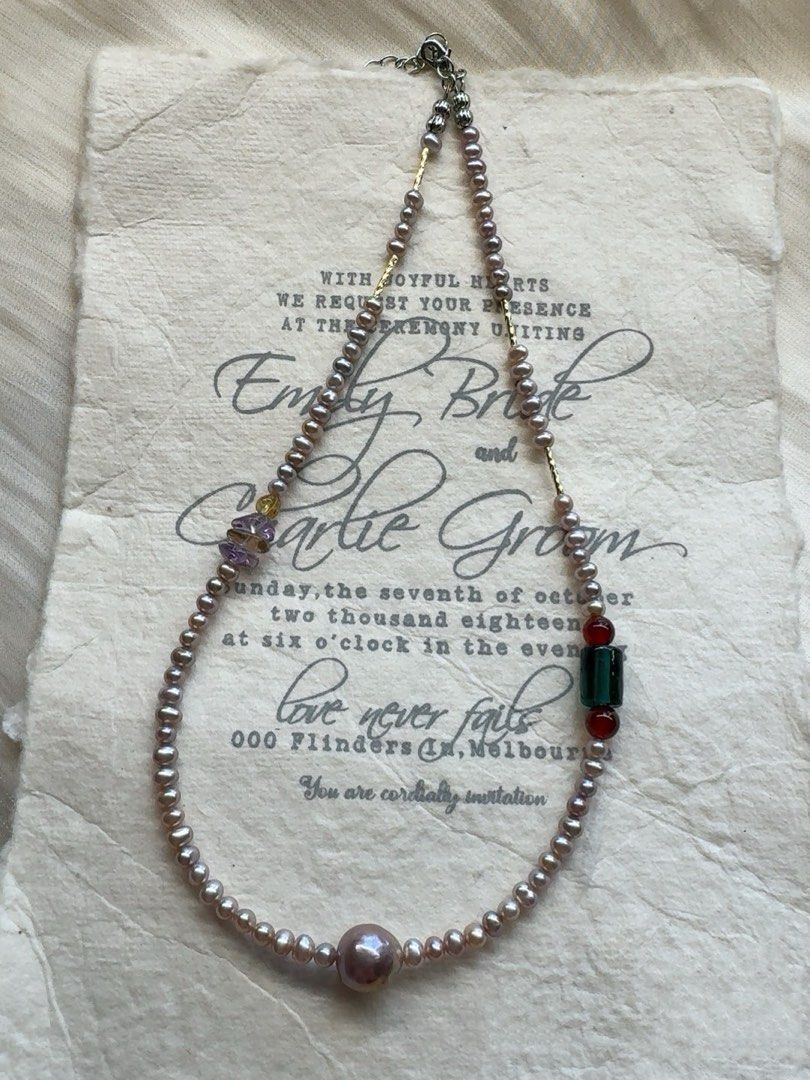 #PN260 Grape Juice | Freshwater Pearl Necklace |Baby Baroque Pearl |Garnet|Metallic Lustre|Wrinkled Baroque Pearl