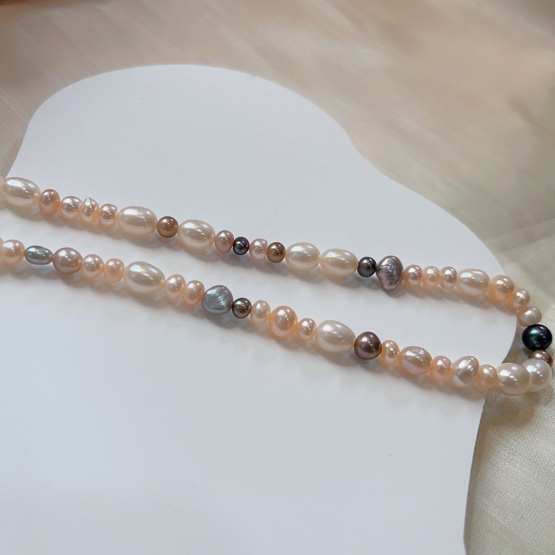 #PN102 Genuine Freshwater Pearl Necklace & Earring Set Rice Pearl Mixed Colour