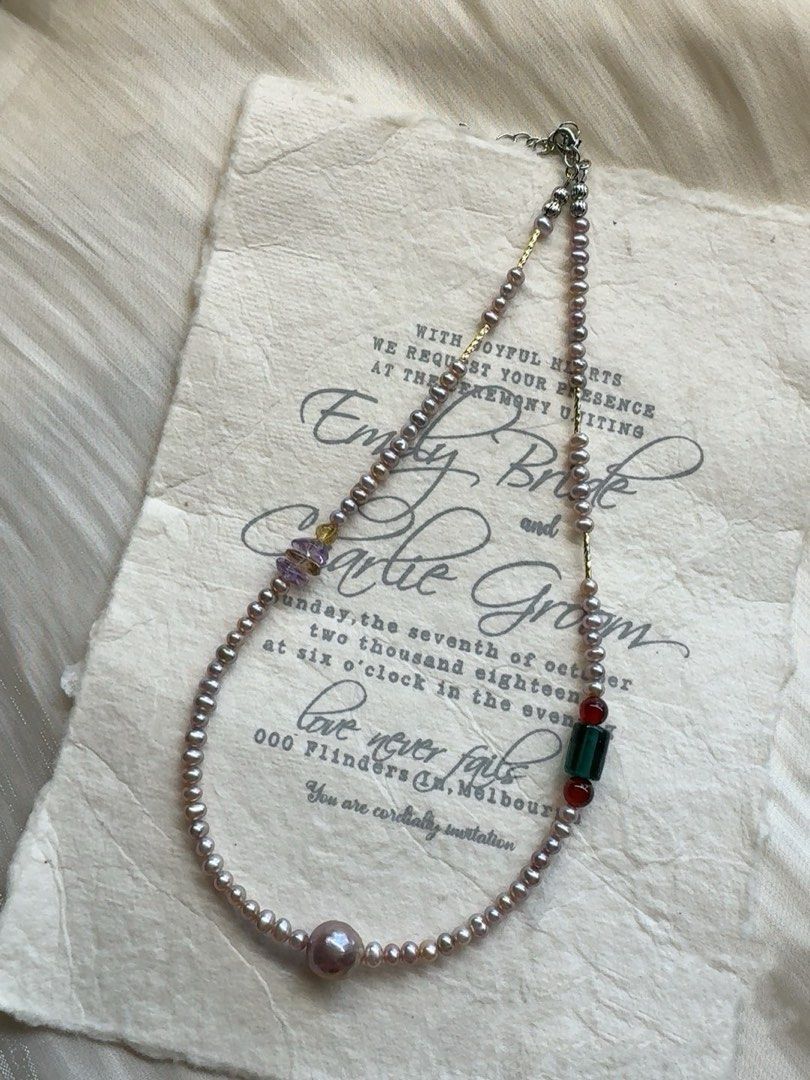 #PN260 Grape Juice | Freshwater Pearl Necklace |Baby Baroque Pearl |Garnet|Metallic Lustre|Wrinkled Baroque Pearl