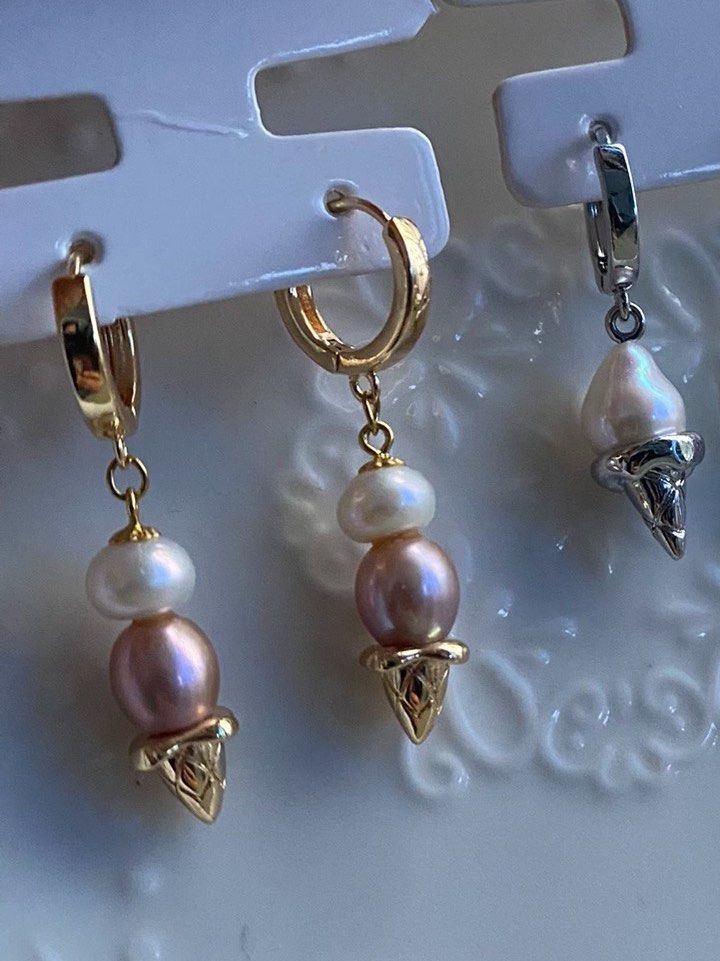 #PN216 Genuine Freshwater Pearl Earrings & Necklace Set |Ice Cream Design |Cute|Stacked Pearl |Mixed Colour