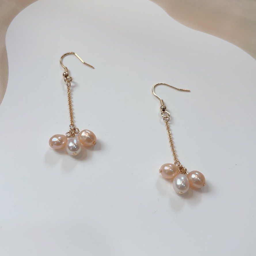 #PN102 Genuine Freshwater Pearl Necklace & Earring Set Rice Pearl Mixed Colour