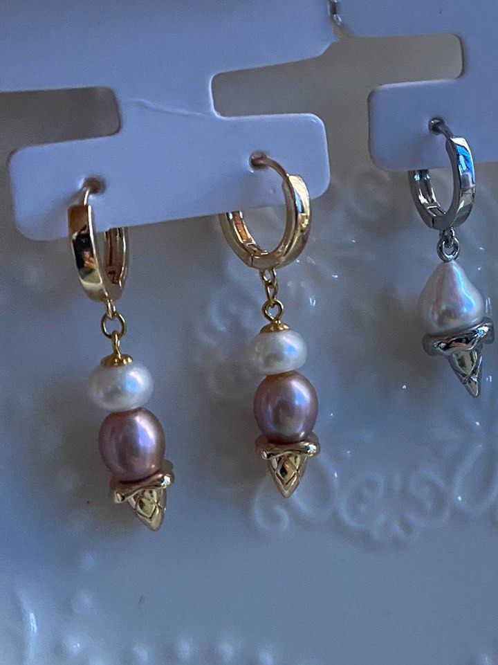 #PN216 Genuine Freshwater Pearl Earrings & Necklace Set |Ice Cream Design |Cute|Stacked Pearl |Mixed Colour