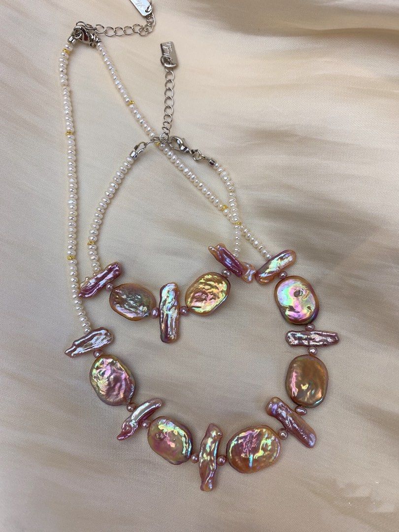 #PN217 Square & Stick Baroque Pearl Necklace & Bracelet Set |Freshwater Pearl |Purple|Lustrous|Baby white Baroque Pearl