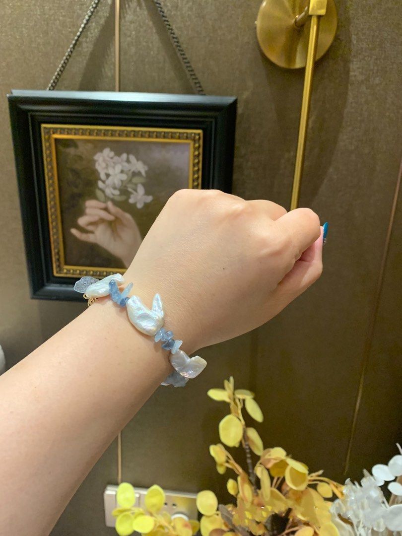 #PN218 Big Baroque Pearl Necklace & Bracelet Set |Aquamarine|Glove Shaped Pearl |Elegant |Bold|Oversized Pearl