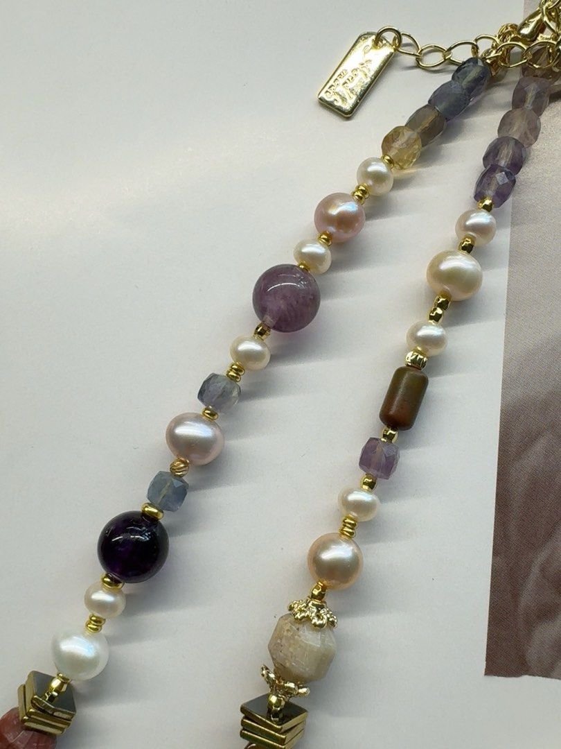 #PN232 Brown Sands|Freshwater Pearl Necklace & Bracelet Set |Vintage Style|Natural Stones|Fluorite|Amber|Mixed Colours