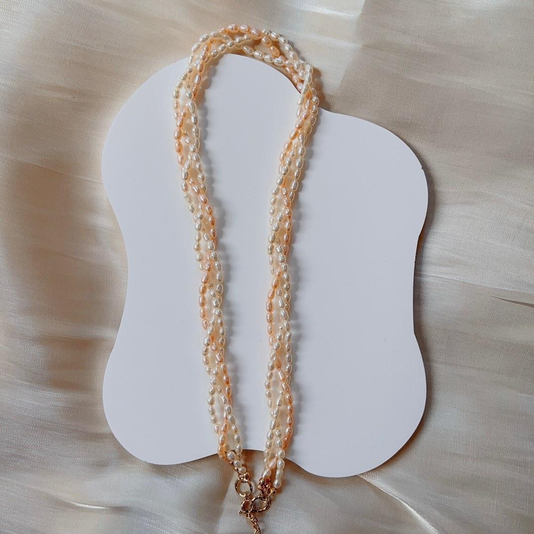 #PN104 Natural Freshwater Pearl Necklace Mixed 3-layer Woven Braided