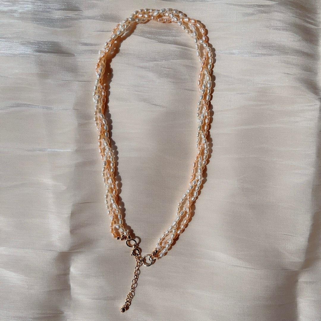 #PN104 Natural Freshwater Pearl Necklace Mixed 3-layer Woven Braided