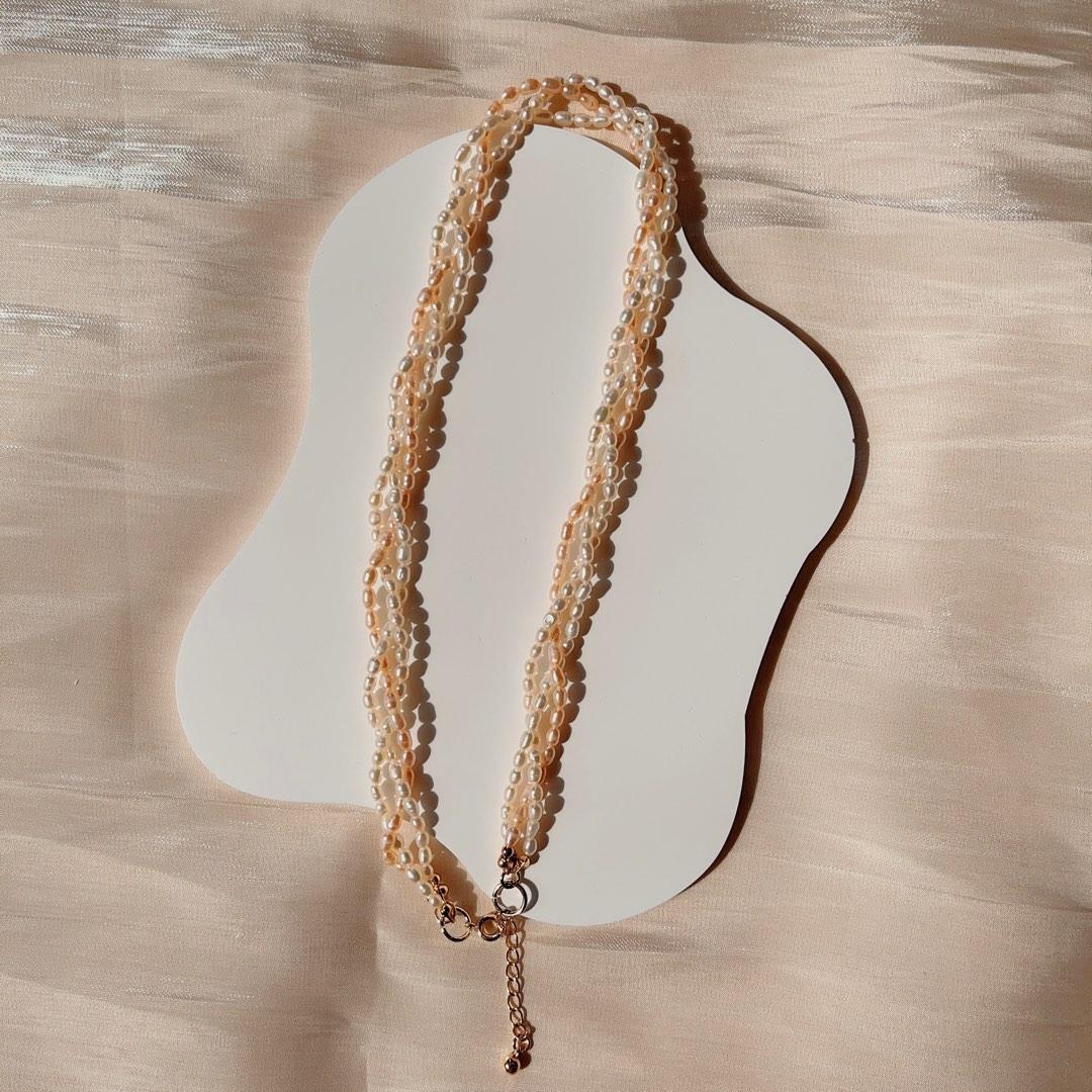 #PN104 Natural Freshwater Pearl Necklace Mixed 3-layer Woven Braided