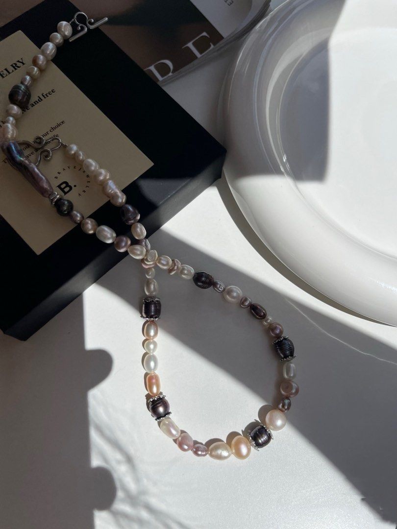 #PN107 Night Romance | Freshwater Pearl Necklace | Electro-treated Colour |Baroque Pearl |Lute Shaped| Mixed Shapes & Colours