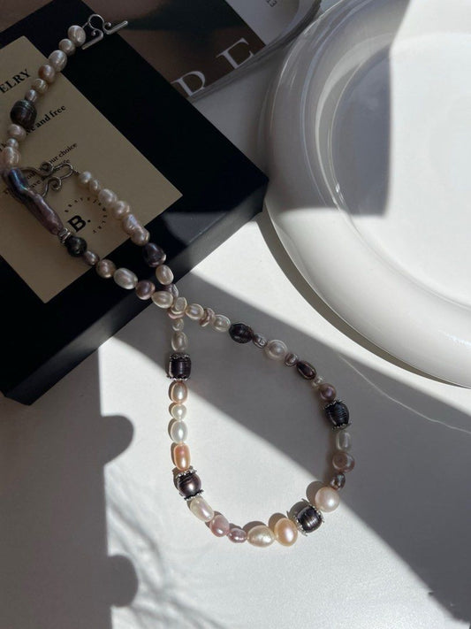 #PN107 Night Romance | Freshwater Pearl Necklace | Electro-treated Colour |Baroque Pearl |Lute Shaped| Mixed Shapes & Colours