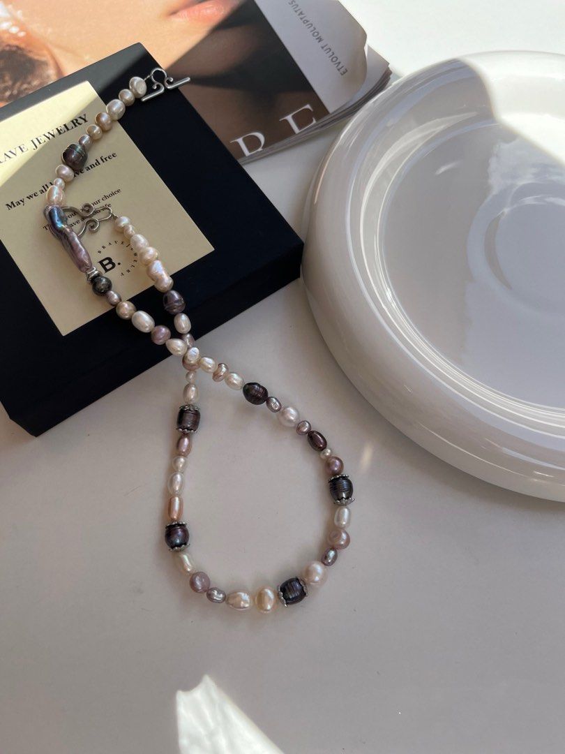 #PN107 Night Romance | Freshwater Pearl Necklace | Electro-treated Colour |Baroque Pearl |Lute Shaped| Mixed Shapes & Colours