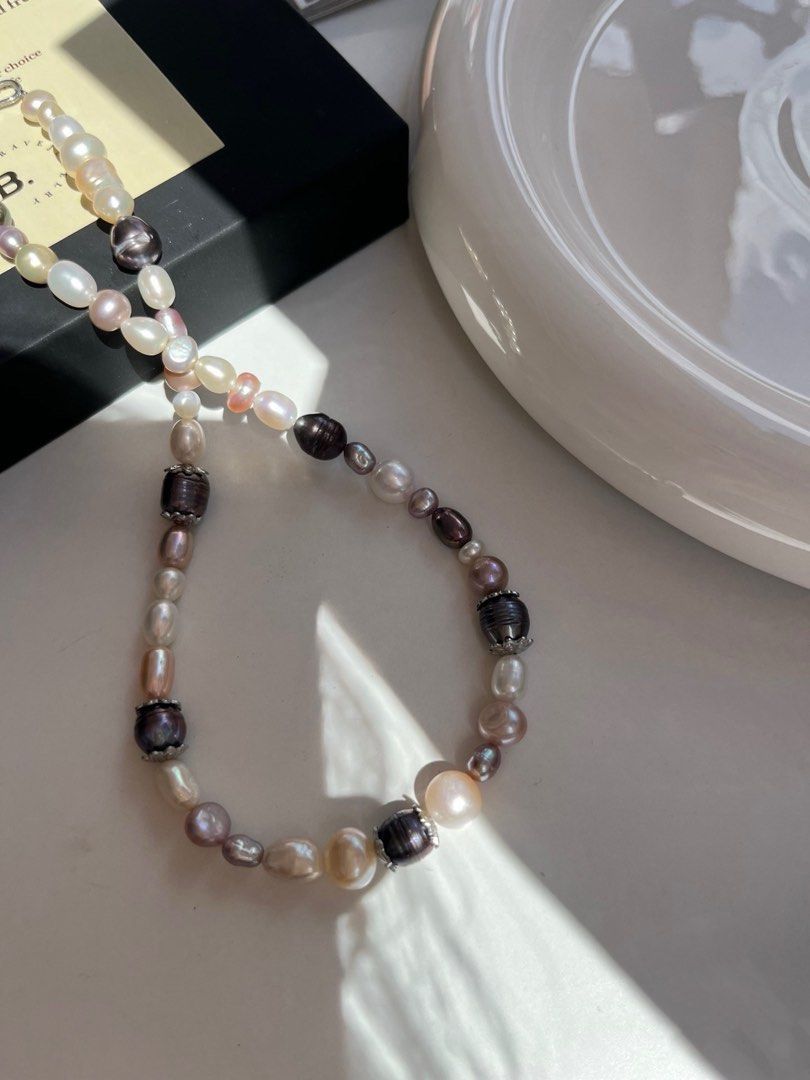 #PN107 Night Romance | Freshwater Pearl Necklace | Electro-treated Colour |Baroque Pearl |Lute Shaped| Mixed Shapes & Colours