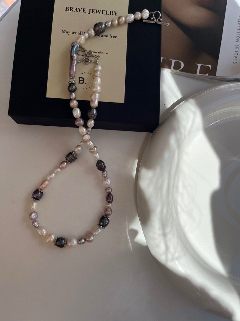 #PN107 Night Romance | Freshwater Pearl Necklace | Electro-treated Colour |Baroque Pearl |Lute Shaped| Mixed Shapes & Colours