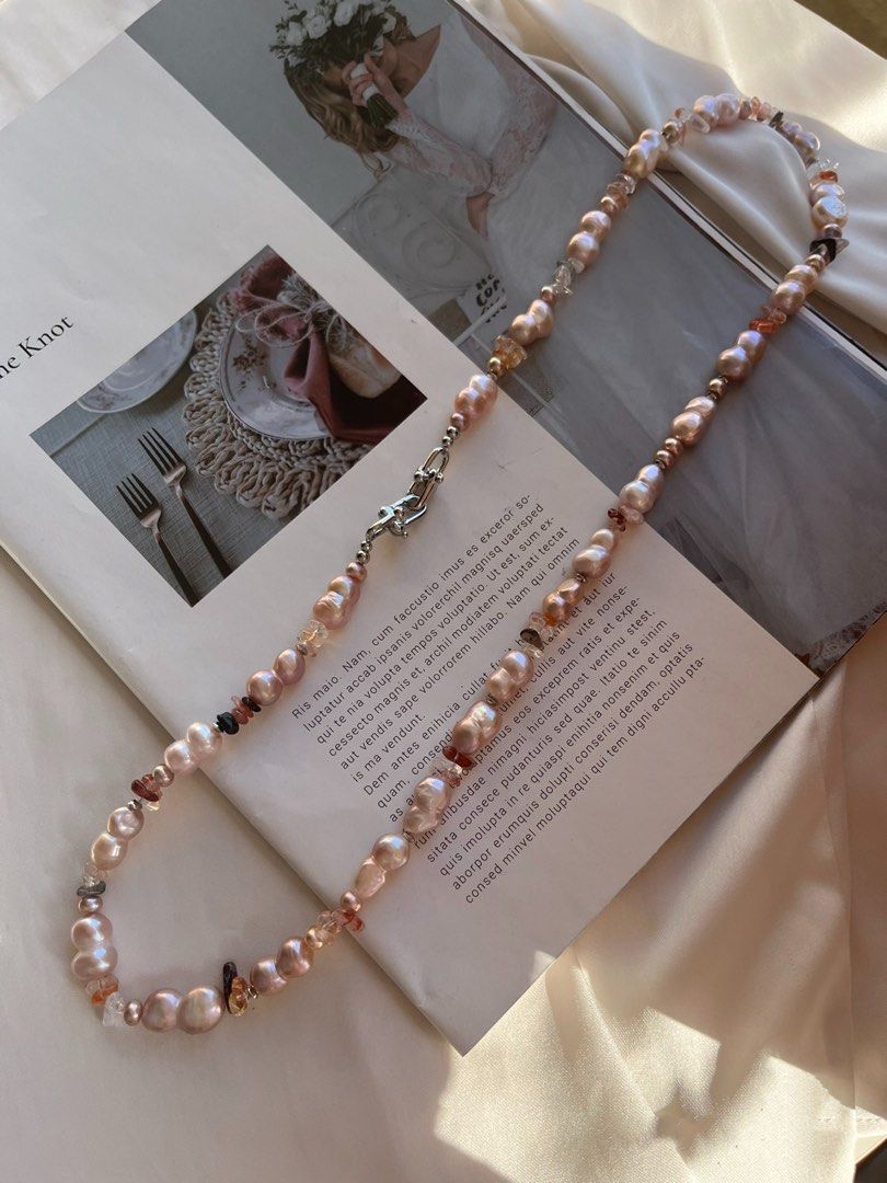 #PN110 Gourd Tree| Freshwater Pearl Necklace | Colourful Quartz |Natural Stones | Big Baroque Pearl