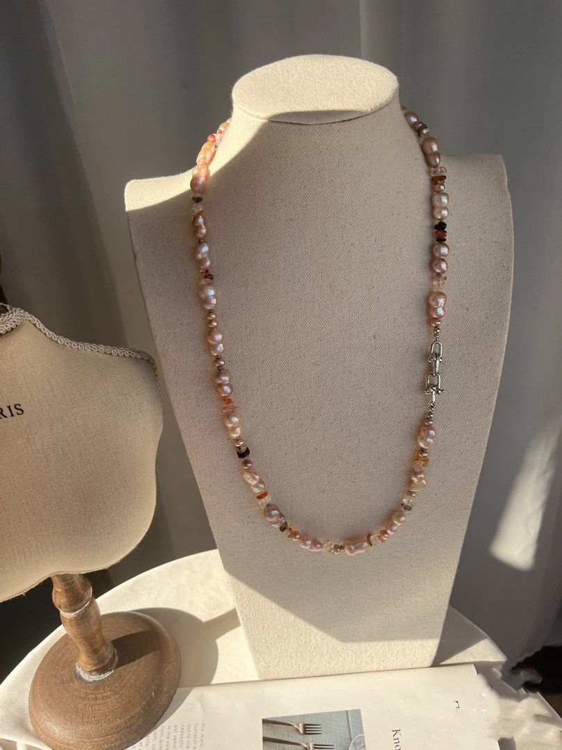 #PN110 Gourd Tree| Freshwater Pearl Necklace | Colourful Quartz |Natural Stones | Big Baroque Pearl