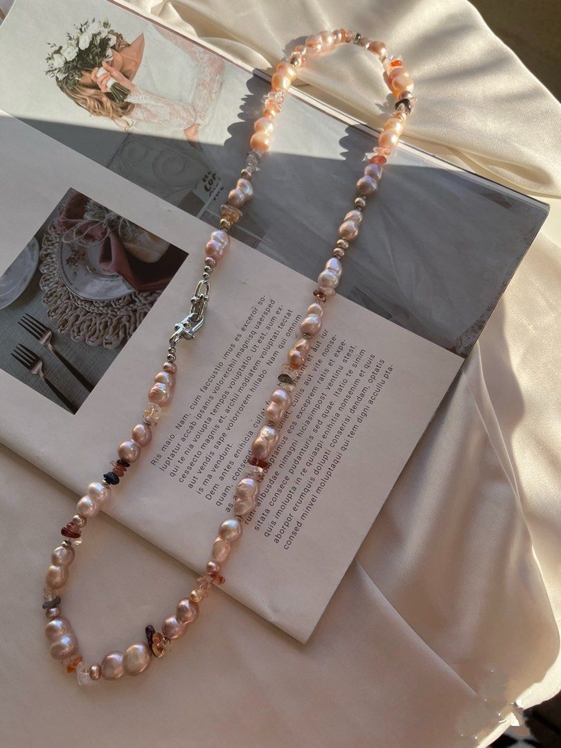 #PN110 Gourd Tree| Freshwater Pearl Necklace | Colourful Quartz |Natural Stones | Big Baroque Pearl