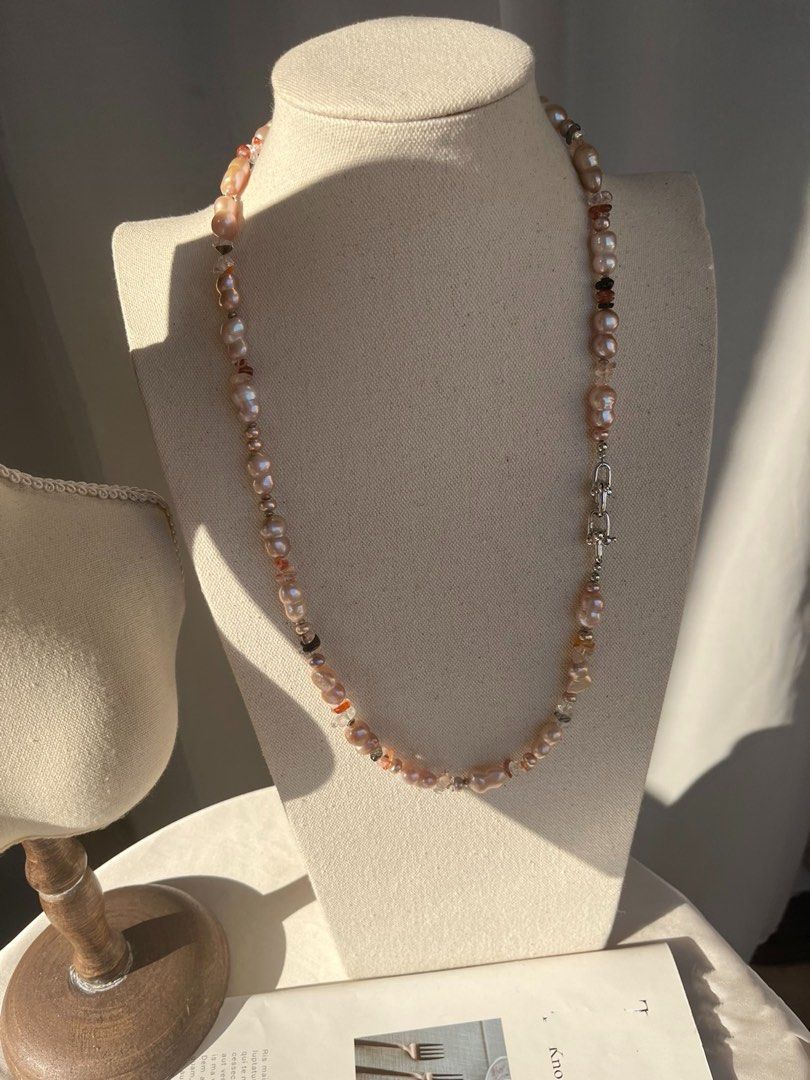 #PN110 Gourd Tree| Freshwater Pearl Necklace | Colourful Quartz |Natural Stones | Big Baroque Pearl
