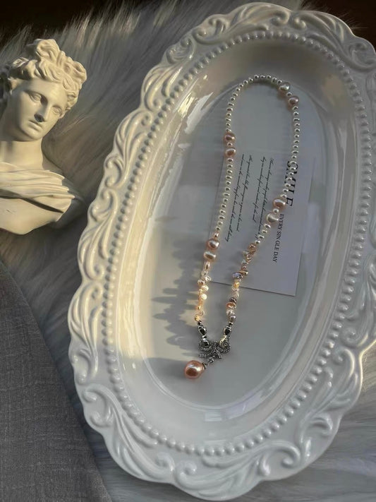 #PN1332 The Lumia Edition | sweet candy | Freshwater pearl necklace 43cm colorful petal pearls aurora lustre rainbow lustre egg shaped baby pearls sunset shade teardrop pendant detachable bow tie pendant multi wearing