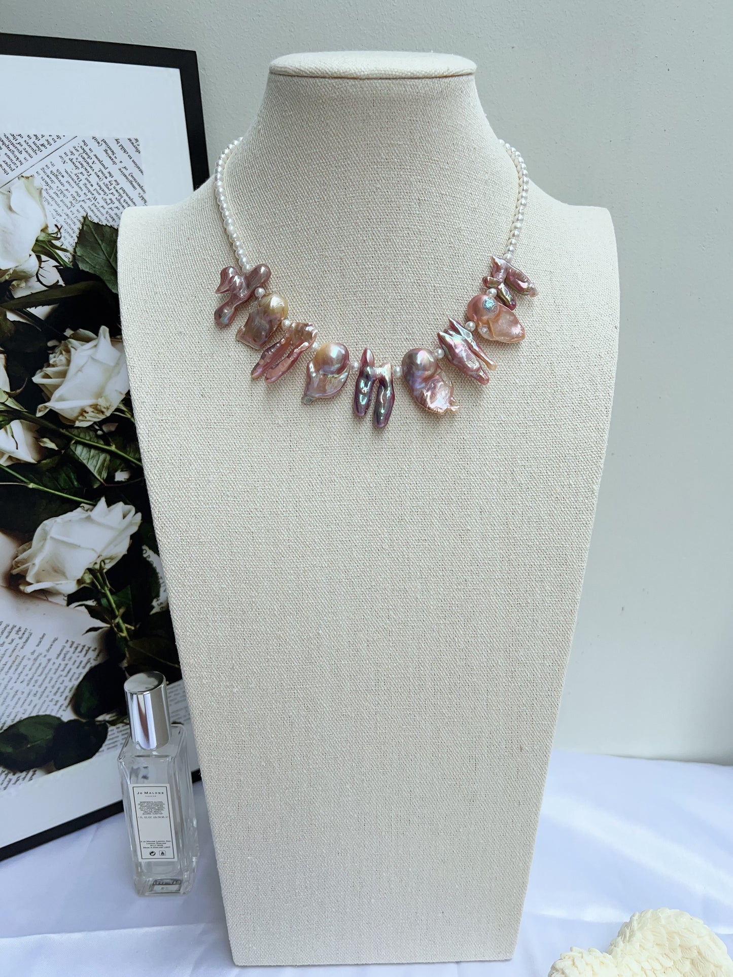 #PN1206 freshwater pearl necklace smile necklace rare shape metallic purple lustre 2-8 holed baroque pearl 40+5cm