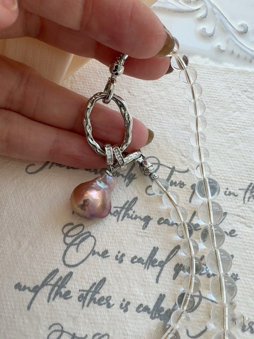 #PN495 Art Nouveau | Freshwater Pearl Necklace | Lapis Lazuli | White Quartz | Mixed Shapes & Sizes| Purple Big Baroque | Metallic Lustre | Removable Pendant