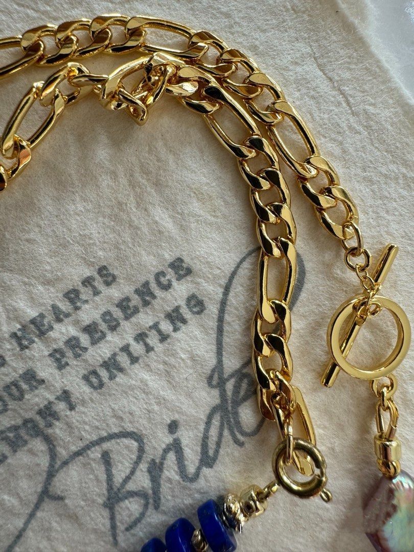 #PN499 Artisan Crafted| Freshwater Pearl Necklace | Lapis Lazuli | Half Pearl Half Chain | Big Baroque Pearl | Lustrous