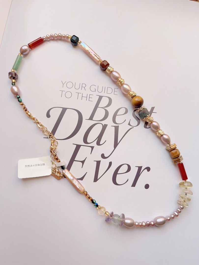 #PN504 Bohemian Free| Freshwater Pearl Necklace | Agate|Fluorite| Lemon Quartz|Rainbow| Baroque Pearl