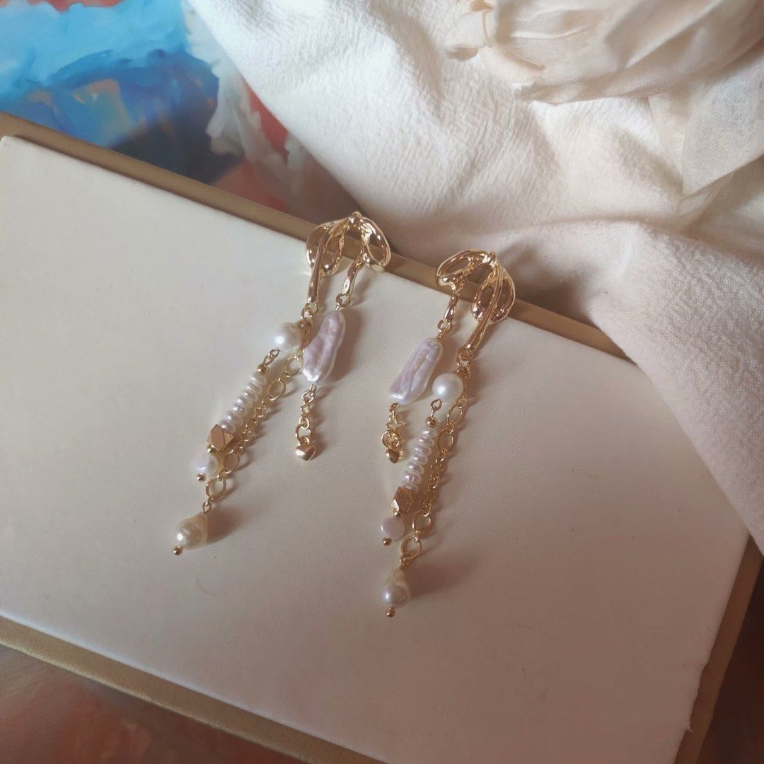 Dangling Elegance | Freshwater Pearl Earrings | Baby Pearl | Stick, Irregular | Bow| Heart Charms| Original Design