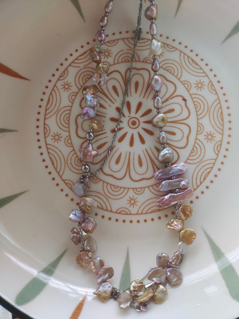 #PN576 Original Design| Handmade| Gilt Shiny Purple Petals Pearl Necklace |Baroque Pearl|Tassel