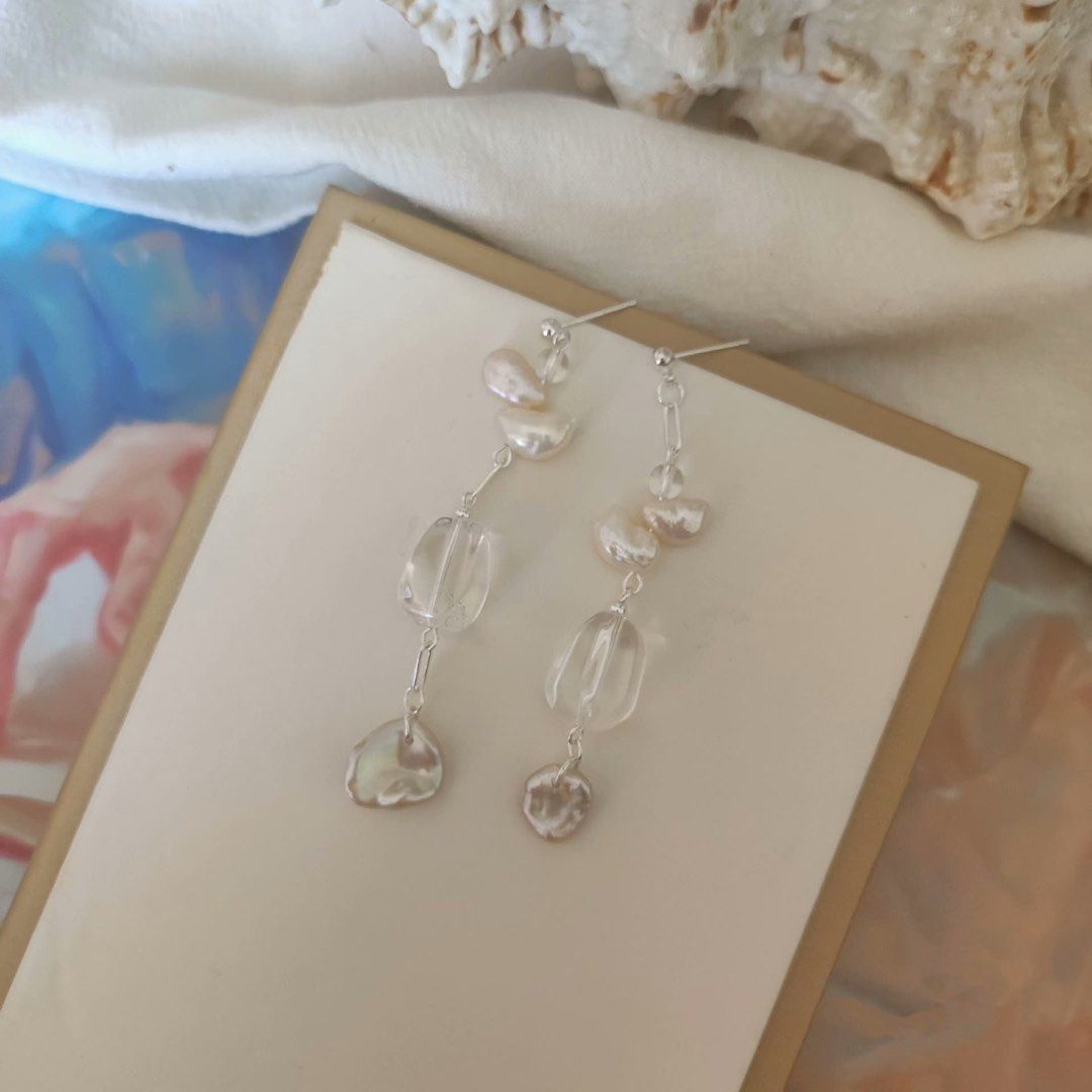 Handmade Design| Freshwater Pearl Earrings | Lustrous Petal Pearl | Dangling Designs