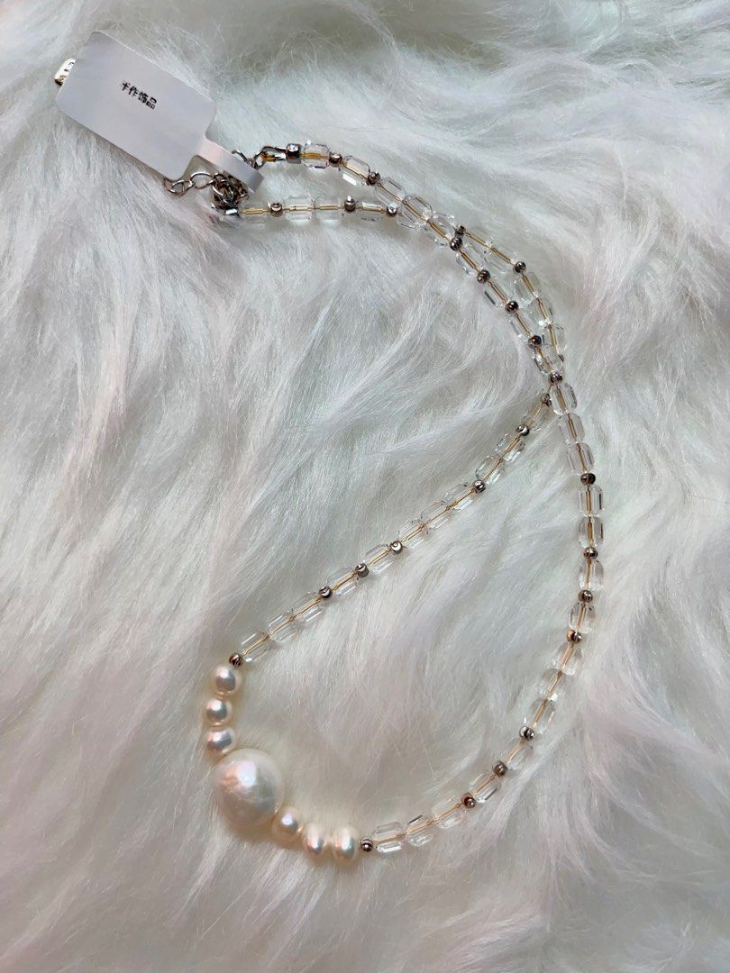 #PN543 Pearl Clarity | Freshwater Pearl Necklace | White Zircon Cubes| Irregular Baroque Pearl | Mixed Sizes | Minimalist