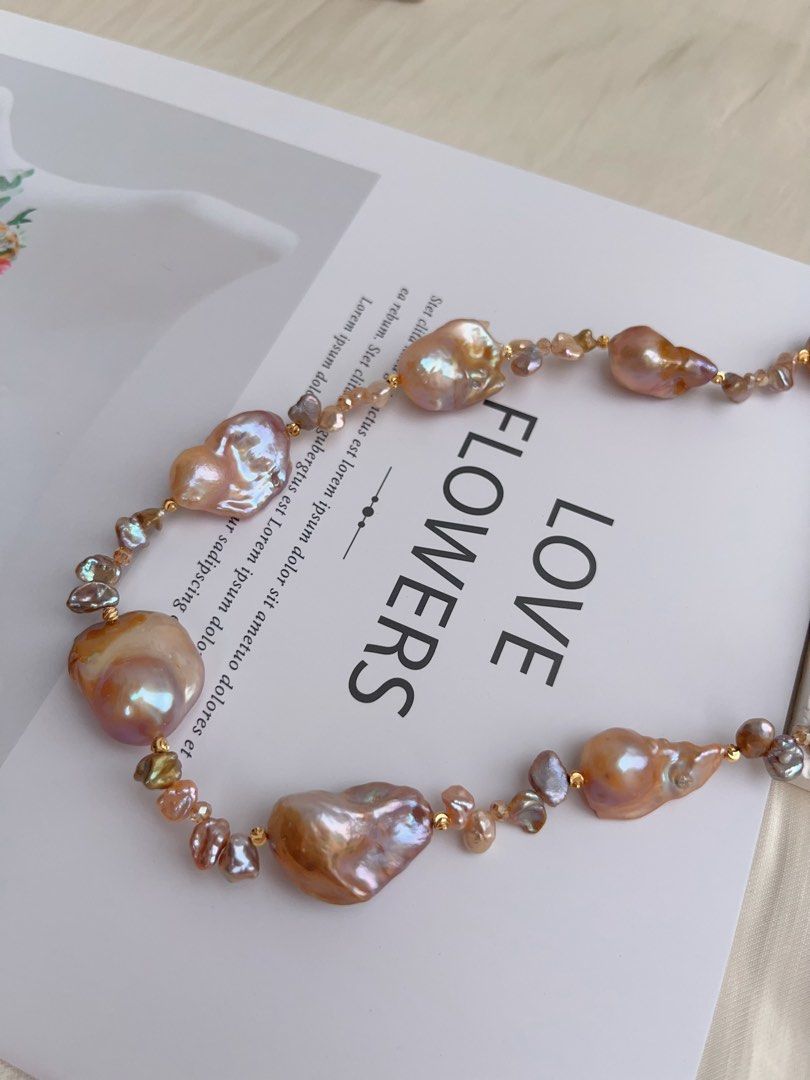 #PN1021 Freshwater Pearl Necklace | Sweet Orange Pudding 🍮 | Golden Orange Gilded Lustre| Excellent Lustre | 45cm| Dark Vintage Petals| Adopt A New Style