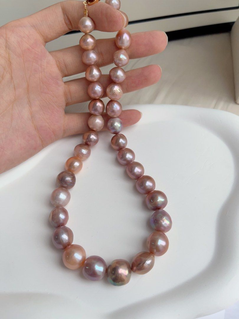 #PN1029 Freshwater Pearl Necklace | 42cm|Big Lustrous Baroque Pearl | Lavender Purple | Natural Flaws|10-13mm Big Size| Match Your Gown