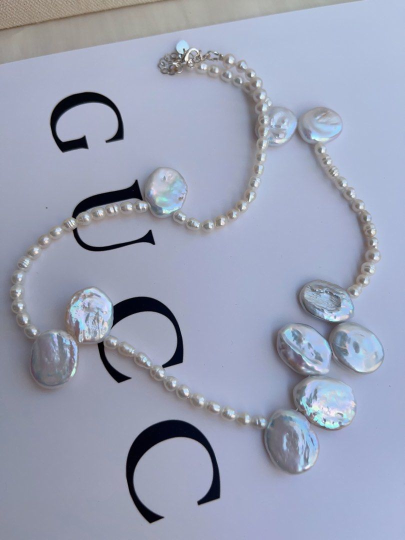 #PN1049 Freshwater Pearl Necklace | 45+5cm|Blue-pink Lustre Big Petals| 3-4mm Rice Pearls| 13mm Petals| Re-define Elegance| Unique & Special | Christmas Gifts 🎁