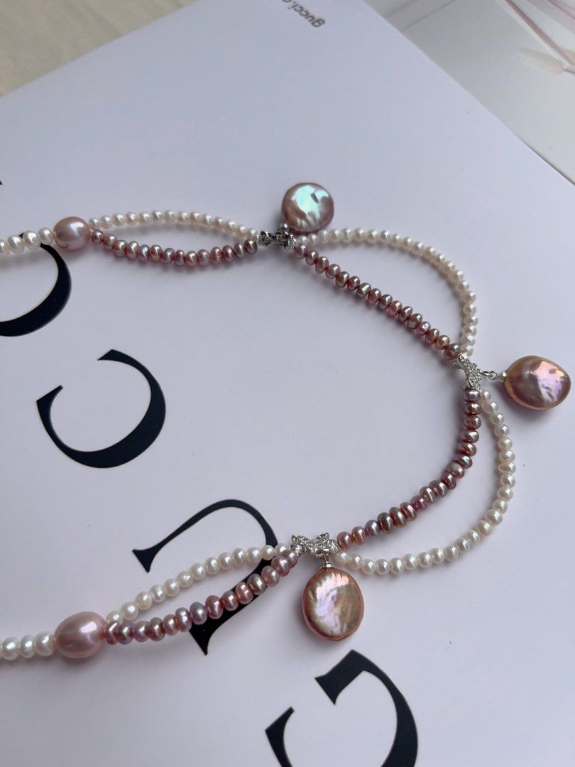 #PN1064 Freshwater Pearl Necklace | Princess On The Run| Lace Braided Design | Simplicity & Elegance | 44cm| Baby Pearl| Lustrous Purple Coin Baroque| Perfect for Christmas Gift 💝