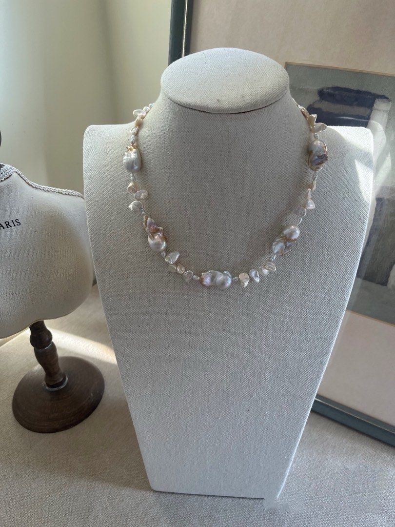 #PN628 Freshwater Pearl Necklace | Big Gilded Fishtail Baroque | Excellent Lustre | Petals