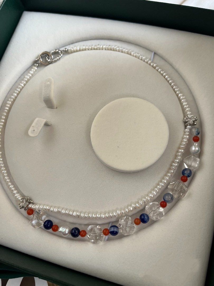 #PN630 Freshwater Pearl Necklace | Baby Baroque Pearl | Clear Quartz | Agate| Double Layered