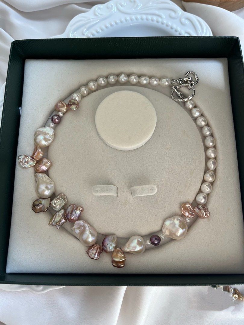 #PN640 Freshwater Pearl Necklace | Big Fishtail Baroque Pearl | Metallic Colour Big Petal Pearl | Round Wrinkle Baroque | Excellent Lustre