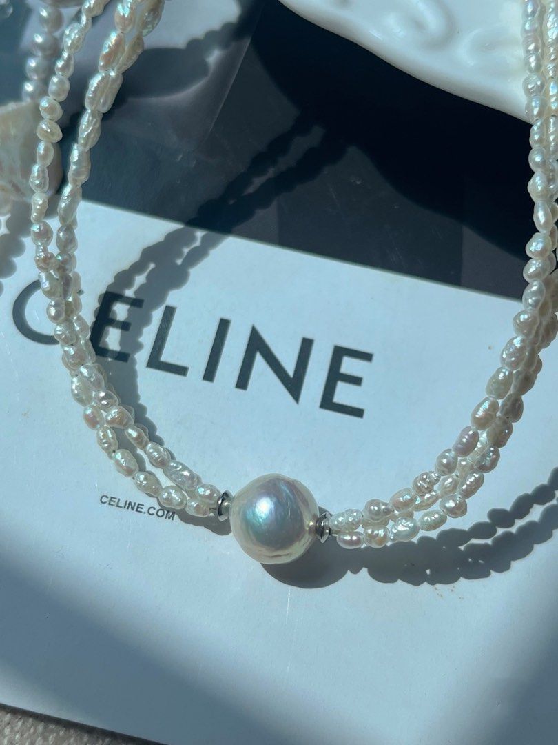 #PN647 Freshwater Pearl Necklace | Simplicity & Elegance| 3-layer |Lustrous Big Heart Shaped Pearl | Baby Pearl