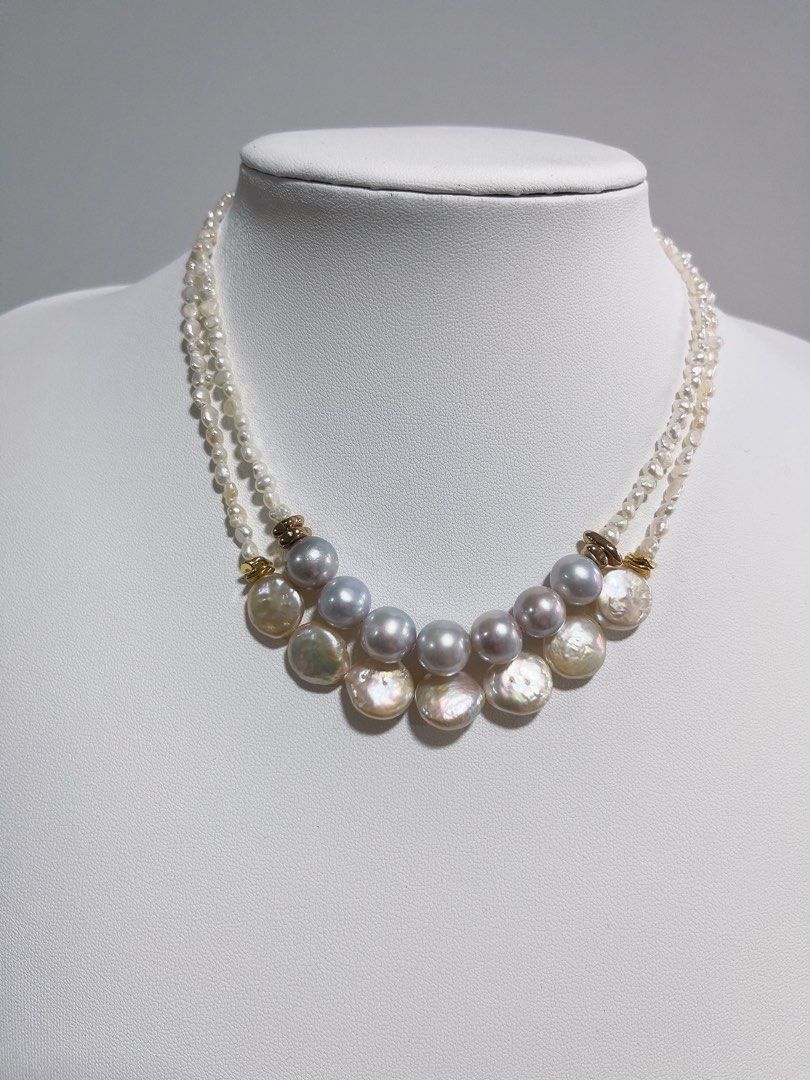 #PN653 Freshwater Pearl Necklace | Blue-Grey Lustre| Champagne Rainbow Lustre| Baby Baroque Pearl | Original Design