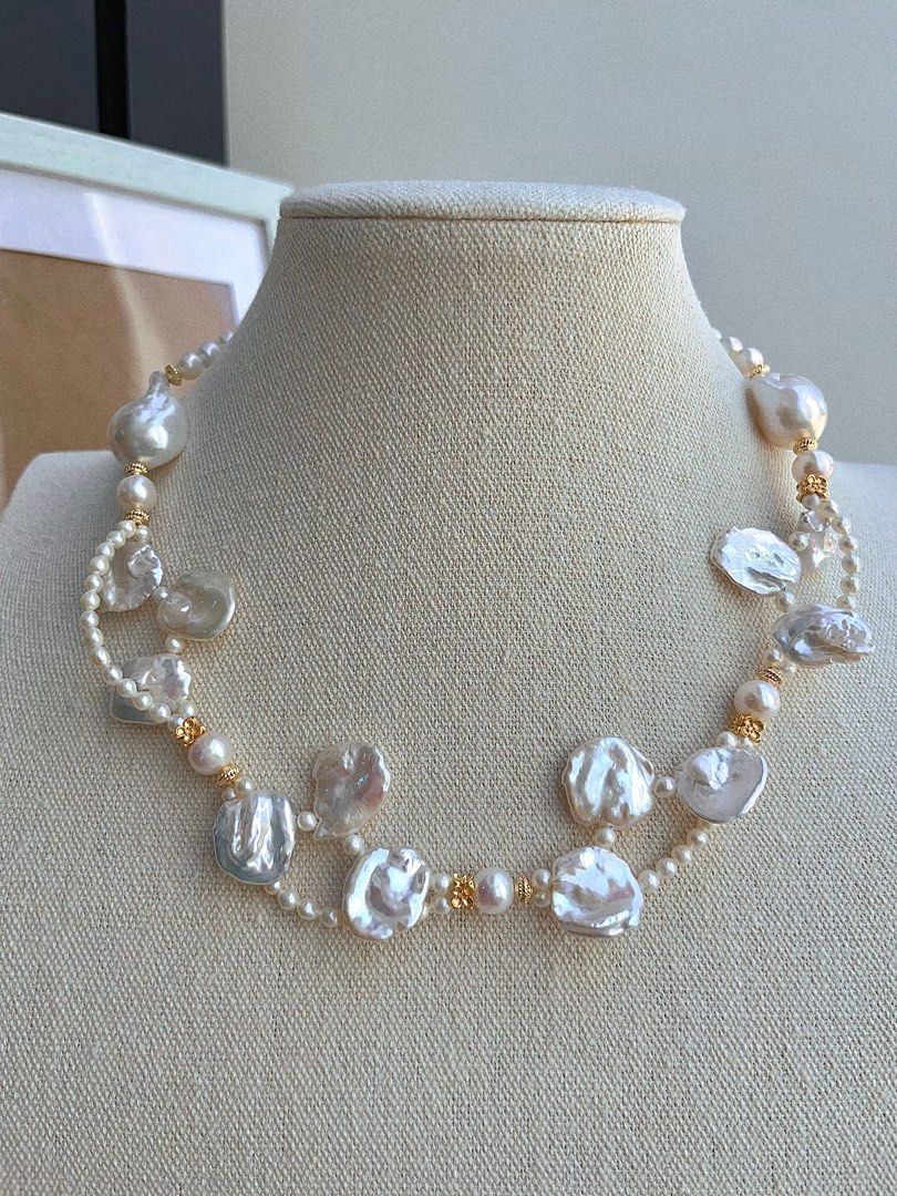 #PN680 Freshwater Pearl Necklace | Flower Garden | Top-lustre Big Petal Pearl| Baby Pearl| Two-layer| Big Fishtail Baroque | Bow Tie Clasp| Original Design