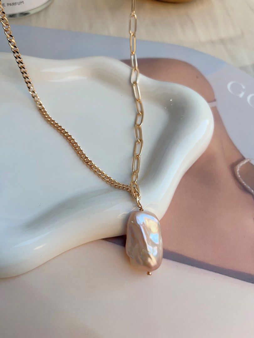 #PN686 Freshwater Pearl Necklace | Baroque Pearl Pendant Chain Necklace | Superb Lustre| Perfect For Stacking Wearing