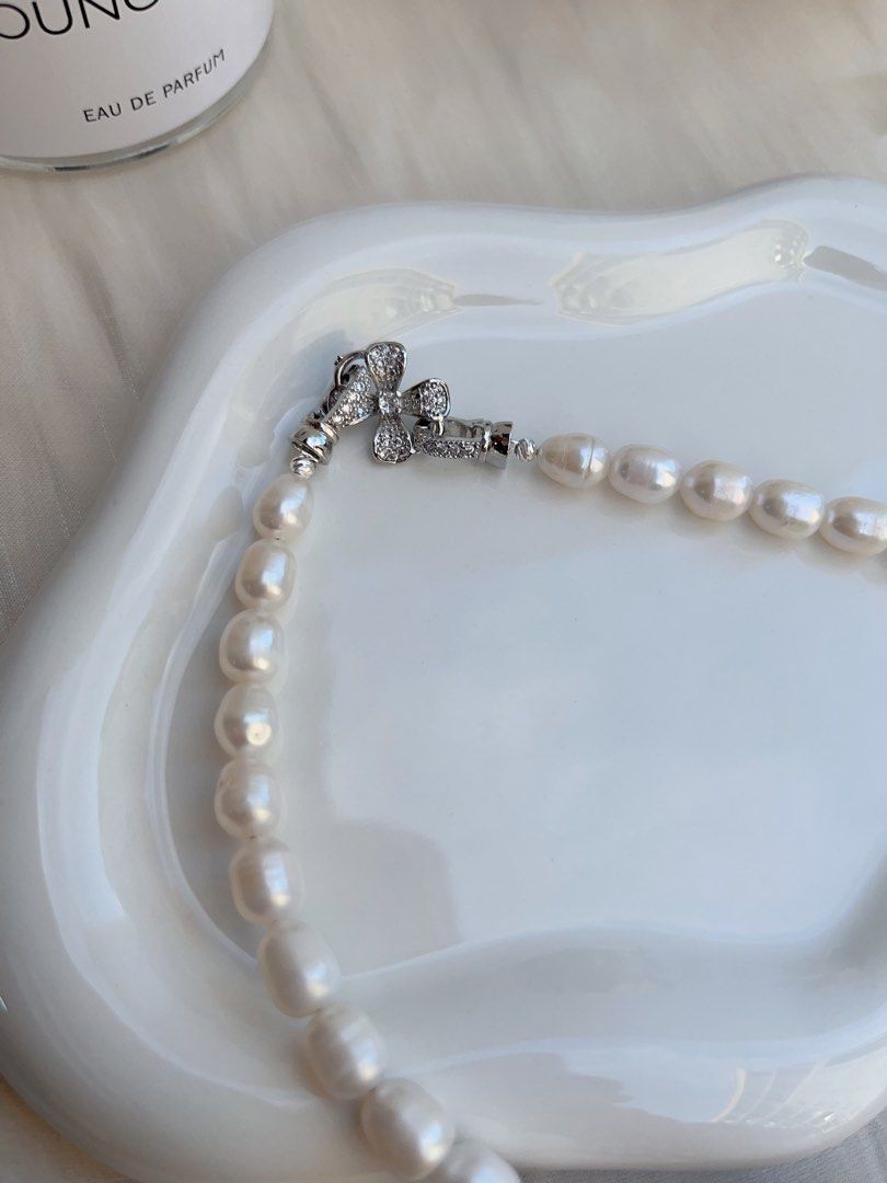 #PN703 Freshwater Pearl Necklace | Mid-size Purple Baroque | Lustrous | 2-layer Ribbon| Feel the Mood